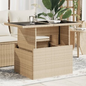 Mesa de jardín superficie de vidrio ratán PE beige 100x55x73 cm en Mesas de jardín | Comprar online en Foru.es