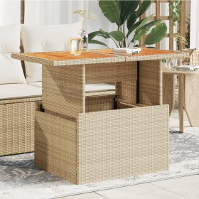Mesa de jardín ratán PE y madera de acacia beige 100x55x73 cm en Mesas de jardín | Comprar online en Foru.es