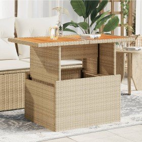Mesa de jardín ratán PE y madera de acacia beige 100x55x73 cm en Mesas de jardín | Comprar online en Foru.es