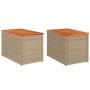 Mesas auxiliares de jardín 2 uds ratán madera beige 55x34x37cm en Mesas de jardín | Comprar online en Foru.es