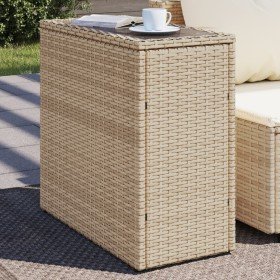 Mesa auxiliar jardín tapa vidrio ratán PE beige 58x27,5x55 cm en Mesas de jardín | Comprar online en Foru.es