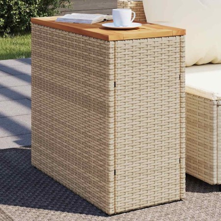 Mesa auxiliar jardín tapa madera ratán PE beige 58x27,5x55 cm en Mesas de jardín | Comprar online en Foru.es