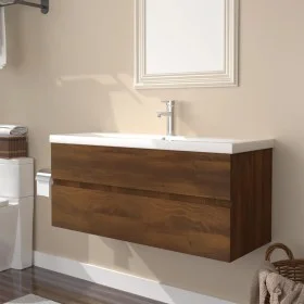 Mueble de baño con lavabo madera contrachapada marrón roble de vidaXL, Tocadores de baño - Ref: Foro24-3152887, Precio: 290,7...