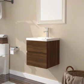 Mueble de baño con lavabo madera contrachapada marrón roble de vidaXL, Tocadores de baño - Ref: Foro24-3152860, Precio: 126,1...