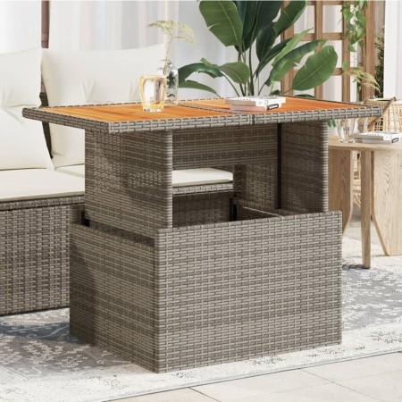 Mesa de jardín ratán PE y madera de acacia gris 100x55x73 cm en Mesas de jardín | Comprar online en Foru.es