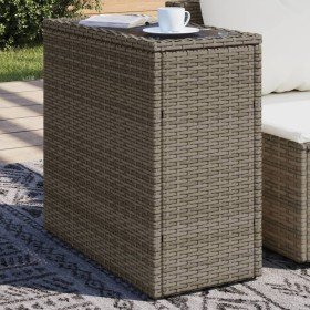 Mesa auxiliar jardín tapa vidrio ratán PE gris 58x27,5x55 cm en Mesas de jardín | Comprar online en Foru.es