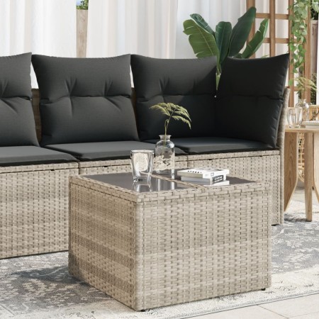 Mesa jardín superficie vidrio ratán PE gris claro 55x55x37 cm en Mesas de jardín | Comprar online en Foru.es