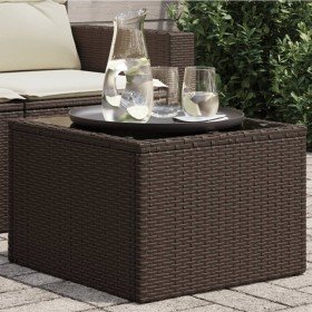 Mesa de jardín superficie cristal ratán PE marrón 55x55x37 cm en Mesas de jardín | Comprar online en Foru.es