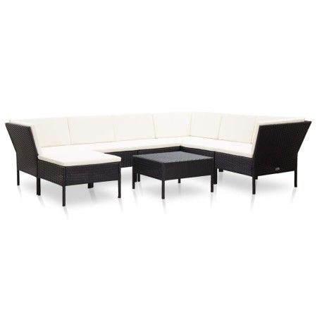 Set muebles de jardín 8 piezas y cojines ratán sintético negro de vidaXL, Conjuntos de jardín - Ref: Foro24-48952, Precio: 64...