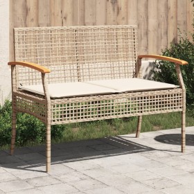 Banco de jardín con cojín ratán sintético beige y madera acacia en Bancos de jardín | Comprar online en Foru.es