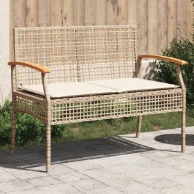 Banco de jardín con cojín ratán sintético beige y madera acacia en Bancos de jardín | Comprar online en Foru.es