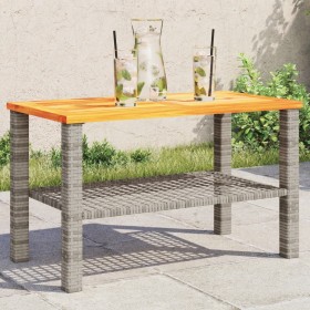 Mesa de jardín ratán sintético madera acacia gris 70x38x42 cm en Mesas de jardín | Comprar online en Foru.es