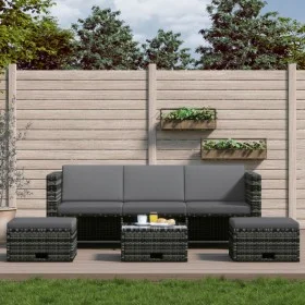 Set de muebles de jardín 4 pzas y cojines ratán sintético gris de vidaXL, Conjuntos de jardín - Ref: Foro24-48145, Precio: 51...
