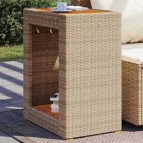 Mesa auxiliar jardín tapa madera ratán PE beige 60x40x75 cm en Mesas de jardín | Comprar online en Foru.es