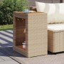 Mesa auxiliar jardín tapa madera ratán PE beige 60x40x75 cm en Mesas de jardín | Comprar online en Foru.es