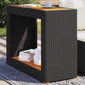 Mesa auxiliar jardín tapa madera ratán PE negro 100x40x75 cm en Mesas de jardín | Comprar online en Foru.es