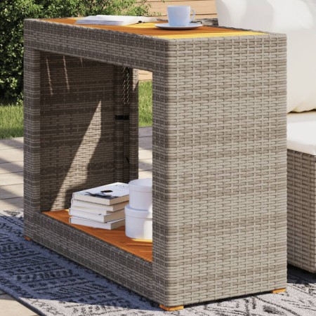 Mesa auxiliar jardín tapa madera ratán PE gris 100x40x75 cm en Mesas de jardín | Comprar online en Foru.es