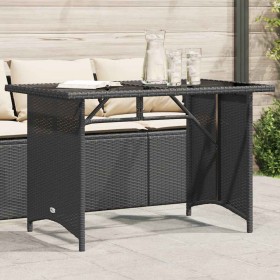 Mesa de jardín superficie de vidrio ratán PE negro 110x68x70 cm en Mesas de jardín | Comprar online en Foru.es