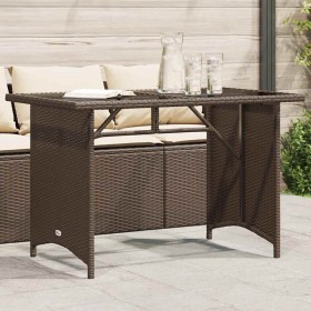 Mesa de jardín superficie vidrio ratán PE marrón 110x68x70 cm en Mesas de jardín | Comprar online en Foru.es