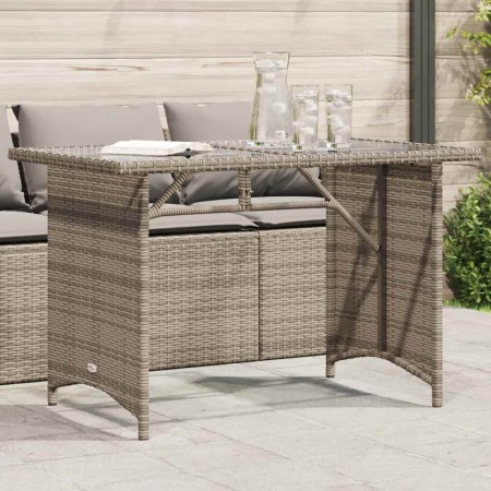 Mesa de jardín superficie de vidrio ratán PE gris 110x68x70 cm en Mesas de jardín | Comprar online en Foru.es