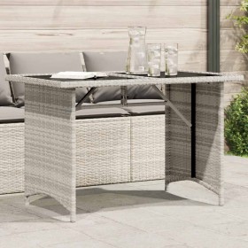 Mesa jardín superficie vidrio ratán PE gris claro 110x68x70 cm en Mesas de jardín | Comprar online en Foru.es