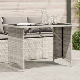 Mesa jardín superficie vidrio ratán PE gris claro 110x68x70 cm en Mesas de jardín | Comprar online en Foru.es