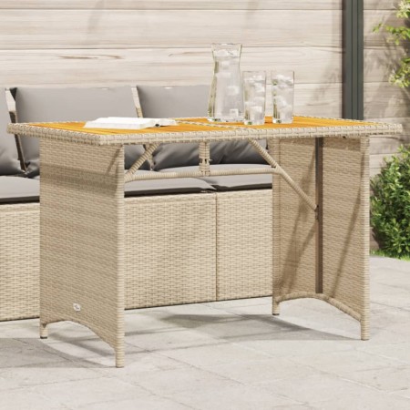 Mesa de jardín superficie de madera ratán PE beige 110x68x70 cm en Mesas de jardín | Comprar online en Foru.es