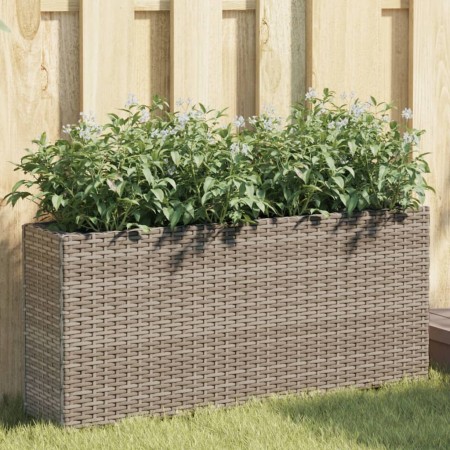 Jardinera con 2 maceteros de ratán sintético gris 90x20x40 cm en Macetas y jardineras | Comprar online en Foru.es