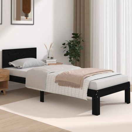 Estructura de cama madera maciza individual negra 75x190 cm de vidaXL, Camas y somieres - Ref: Foro24-810459, Precio: 119,34 ...