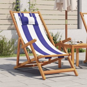 Silla playa plegable madera maciza eucalipto y tela azul blanco en Sillas de jardín | Comprar online en Foru.es