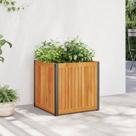Jardinera de madera maciza de acacia y acero 45x45x44 cm en Macetas y jardineras | Comprar online en Foru.es