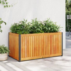 Jardinera de madera maciza de acacia y acero 85x45x44 cm en Macetas y jardineras | Comprar online en Foru.es