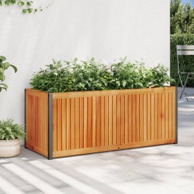 Jardinera de madera maciza de acacia y acero 110x45x44 cm en Macetas y jardineras | Comprar online en Foru.es