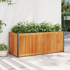 Jardinera de madera maciza de acacia y acero 110x45x44 cm en Macetas y jardineras | Comprar online en Foru.es