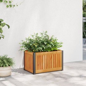 Jardinera de madera maciza de acacia y acero 45x30x27,5 cm en Macetas y jardineras | Comprar online en Foru.es
