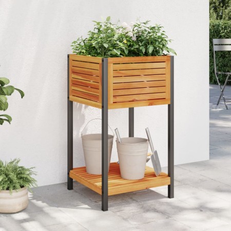Jardinera con estante madera maciza acacia y acero 45x45x80 cm en Macetas y jardineras | Comprar online en Foru.es