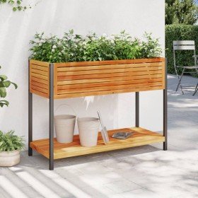 Jardinera con estante madera maciza acacia y acero 110x45x80 cm en Macetas y jardineras | Comprar online en Foru.es