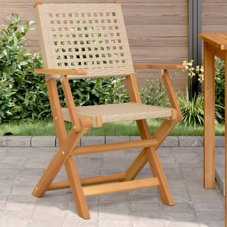 Sillas de jardín 2 uds madera maciza de acacia ratán PE beige en Sillas de jardín | Comprar online en Foru.es