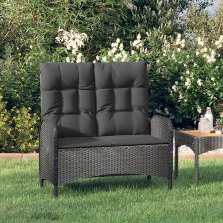 Banco de jardín reclinable con cojines ratán PE negro 107 cm de vidaXL, Bancos de jardín - Ref: Foro24-319894, Precio: 159,07...