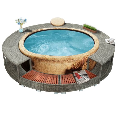 Borde de bañera de hidromasaje ratán sintético gris de vidaXL, Accesorios para piscinas y spa - Ref: Foro24-46459, Precio: 72...