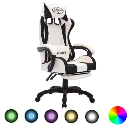 Silla gaming con luces LED RGB cuero sintético negro y blanco de vidaXL, Sillas de oficina - Ref: Foro24-288015, Precio: 190,...
