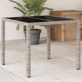 Mesa de jardín superficie vidrio ratán PE gris claro 90x90x75cm en Mesas de jardín | Comprar online en Foru.es