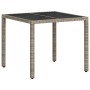 Mesa de jardín superficie vidrio ratán PE gris claro 90x90x75cm en Mesas de jardín | Comprar online en Foru.es