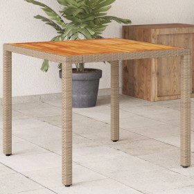 Mesa de jardín de ratán PE y madera acacia beige 90x90x75 cm en Mesas de jardín | Comprar online en Foru.es