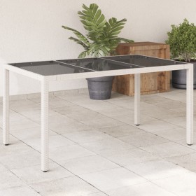 Mesa de jardín superficie de vidrio ratán PE blanco 150x90x75cm en Mesas de jardín | Comprar online en Foru.es