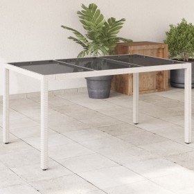 Mesa de jardín superficie de vidrio ratán PE blanco 150x90x75cm en Mesas de jardín | Comprar online en Foru.es