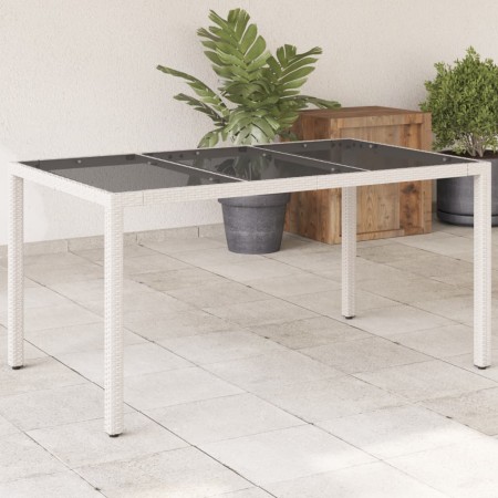 Mesa de jardín superficie de vidrio ratán PE blanco 150x90x75cm en Mesas de jardín | Comprar online en Foru.es