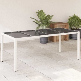 Mesa de jardín superficie de vidrio ratán PE blanco 190x90x75cm en Mesas de jardín | Comprar online en Foru.es