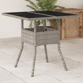 Mesa de jardín superficie de vidrio y ratán PE gris 80x80x75 cm en Mesas de jardín | Comprar online en Foru.es