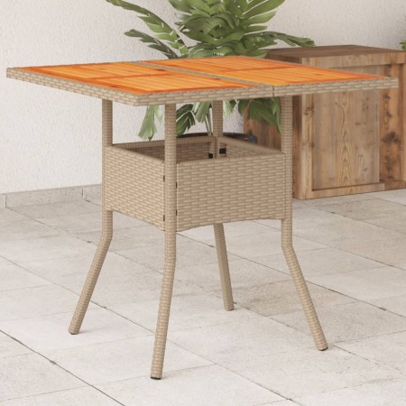 Mesa de jardín ratán sintético madera acacia beige 80x80x75 cm en Mesas de jardín | Comprar online en Foru.es